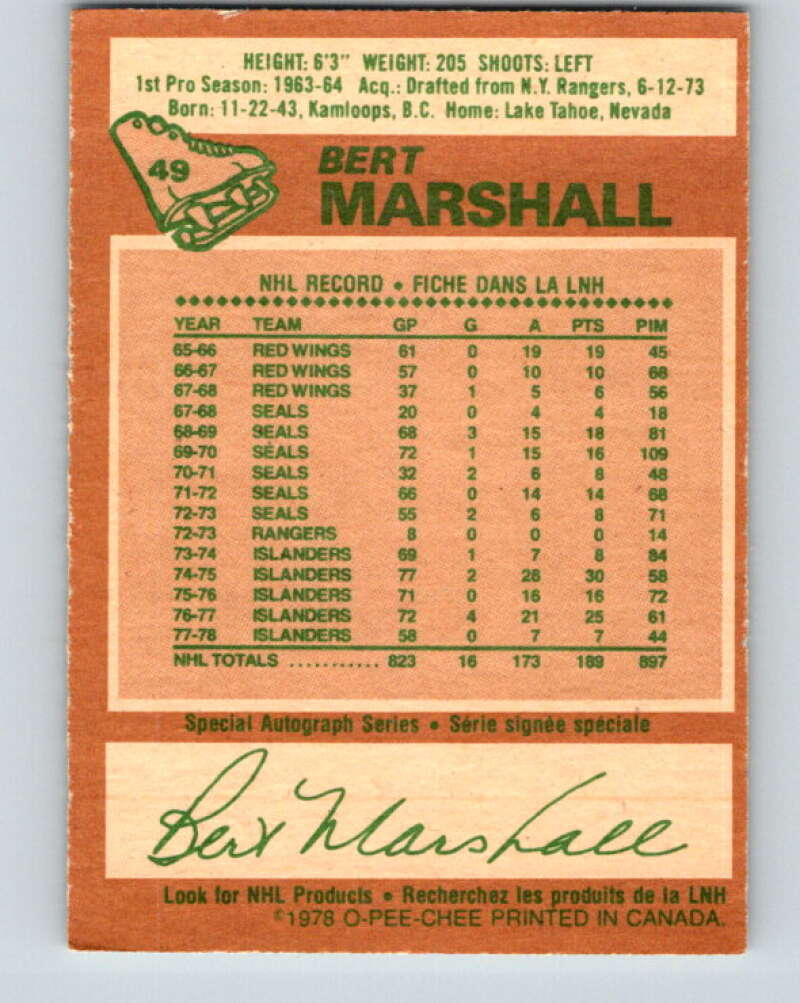 1978-79 O-Pee-Chee #49 Bert Marshall New York Islanders V21523
