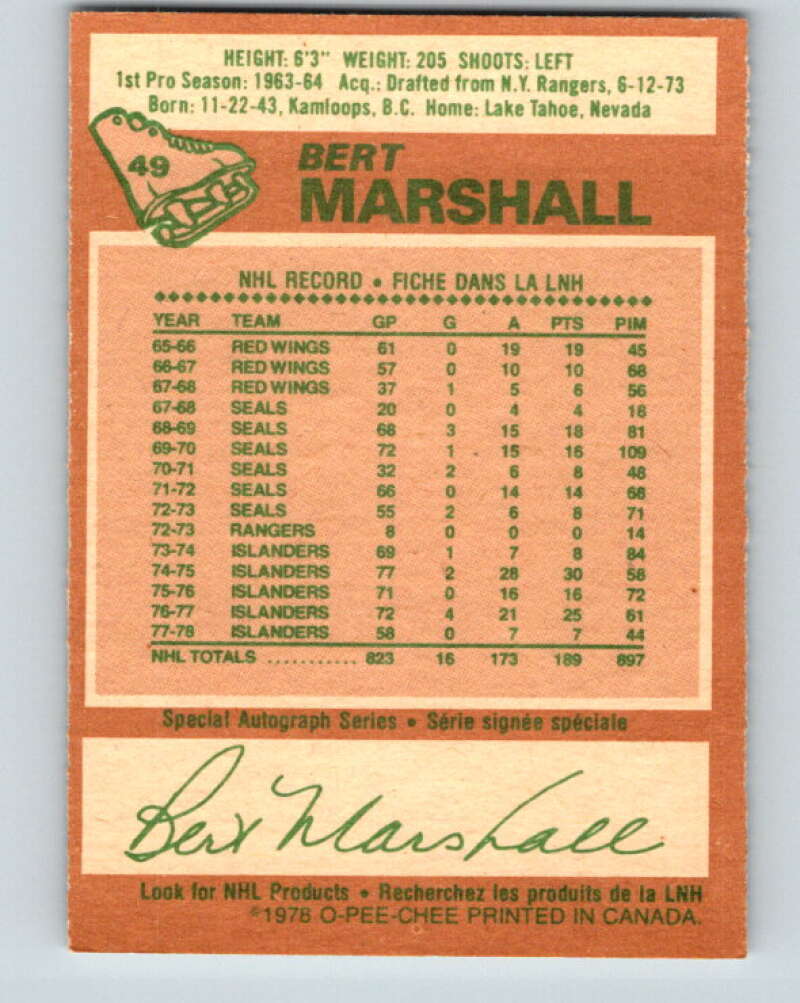 1978-79 O-Pee-Chee #49 Bert Marshall New York Islanders V21524