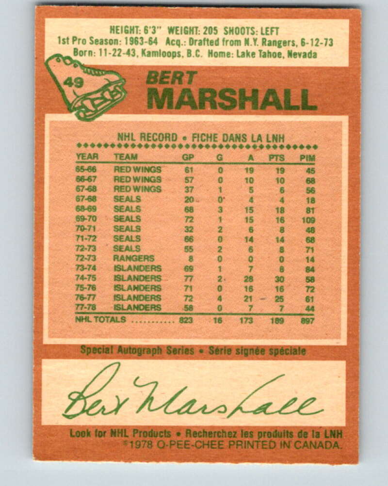 1978-79 O-Pee-Chee #49 Bert Marshall New York Islanders V21525