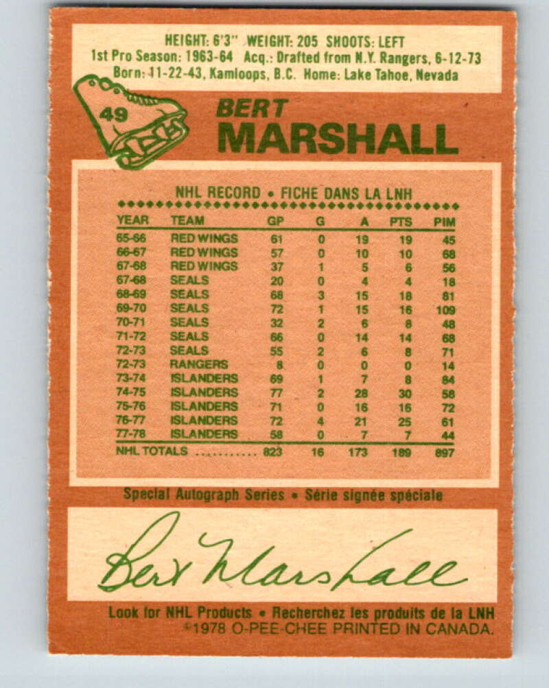 1978-79 O-Pee-Chee #49 Bert Marshall New York Islanders V21531