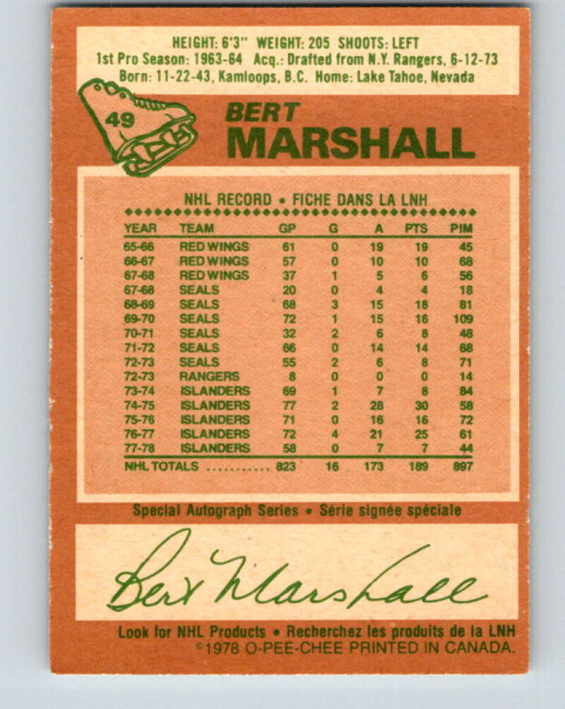 1978-79 O-Pee-Chee #49 Bert Marshall New York Islanders V21532