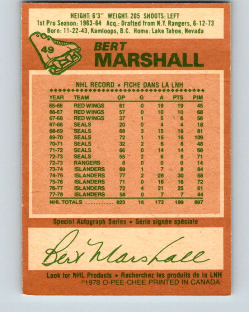 1978-79 O-Pee-Chee #49 Bert Marshall New York Islanders V21533