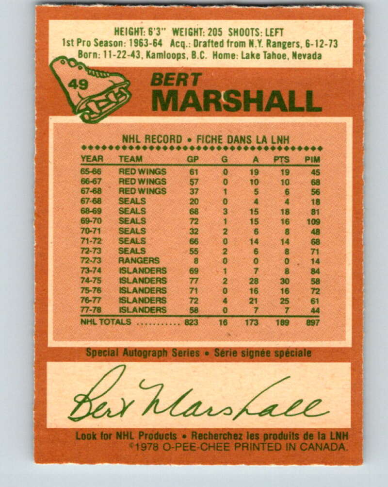 1978-79 O-Pee-Chee #49 Bert Marshall New York Islanders V21534