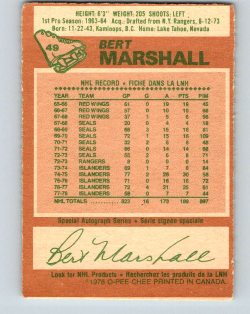 1978-79 O-Pee-Chee #49 Bert Marshall New York Islanders V21535