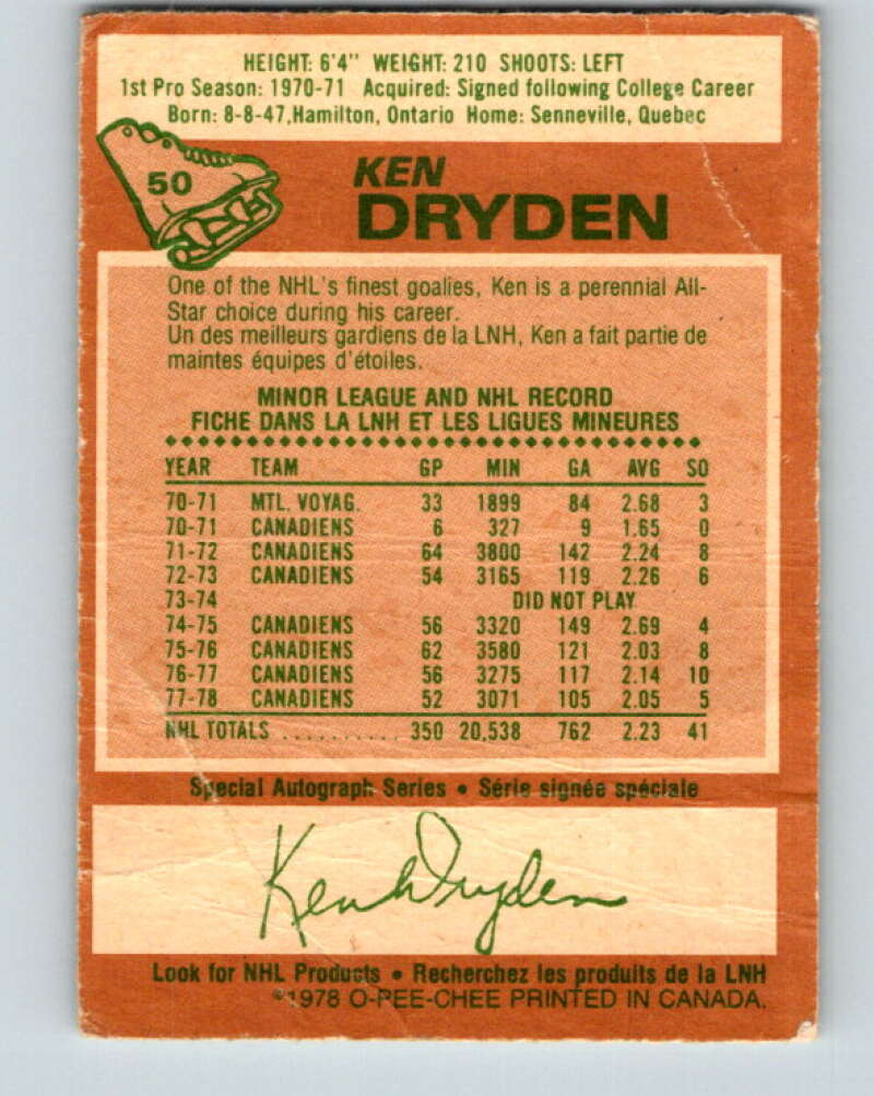1978-79 O-Pee-Chee #50 Ken Dryden AS Montreal Canadiens V21537