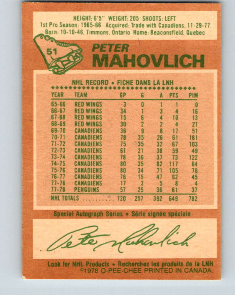 1978-79 O-Pee-Chee #51 Pete Mahovlich Pittsburgh Penguins V21542
