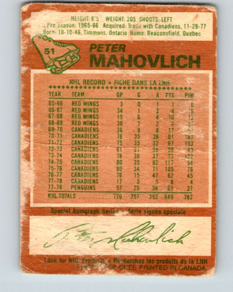 1978-79 O-Pee-Chee #51 Pete Mahovlich Pittsburgh Penguins V21543