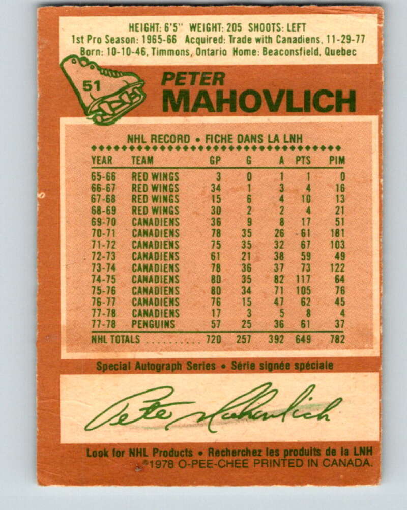 1978-79 O-Pee-Chee #51 Pete Mahovlich Pittsburgh Penguins V21545