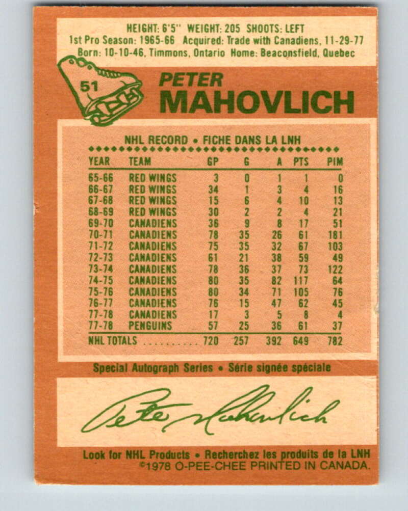 1978-79 O-Pee-Chee #51 Pete Mahovlich Pittsburgh Penguins V21549