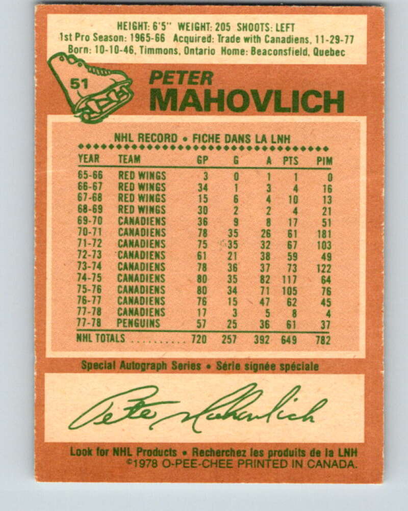 1978-79 O-Pee-Chee #51 Pete Mahovlich Pittsburgh Penguins V21553