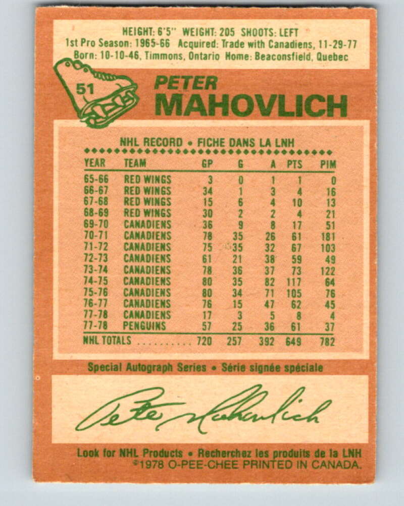 1978-79 O-Pee-Chee #51 Pete Mahovlich Pittsburgh Penguins V21556