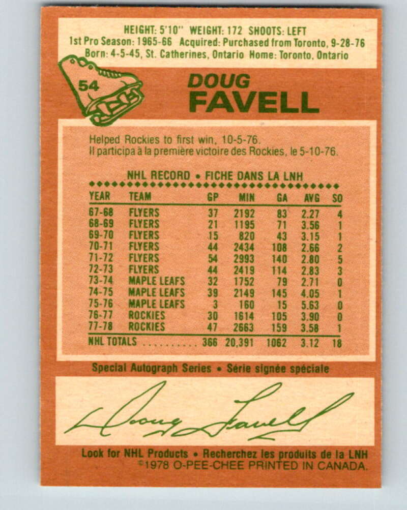 1978-79 O-Pee-Chee #54 Doug Favell Colorado Rockies V21603