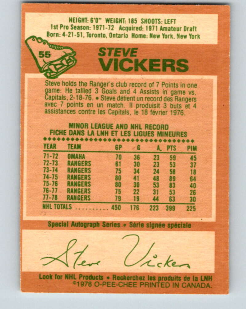 1978-79 O-Pee-Chee #55 Steve Vickers New York Rangers V21623