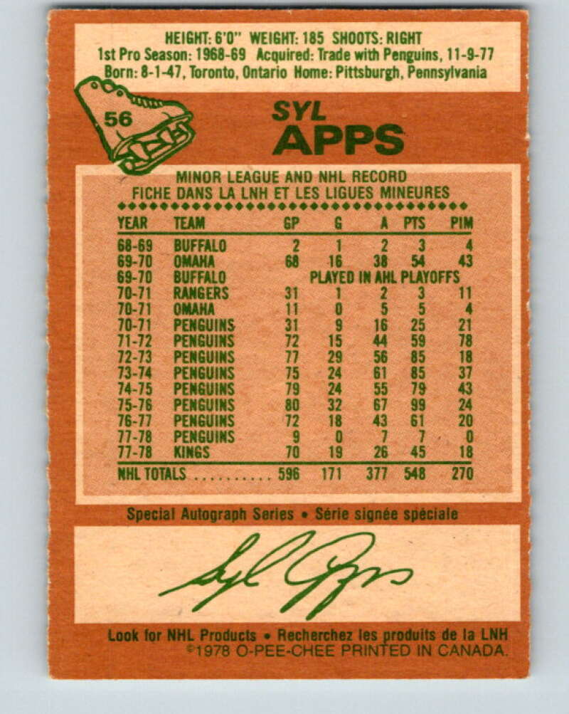 1978-79 O-Pee-Chee #56 Syl Apps Jr. Los Angeles Kings V21629
