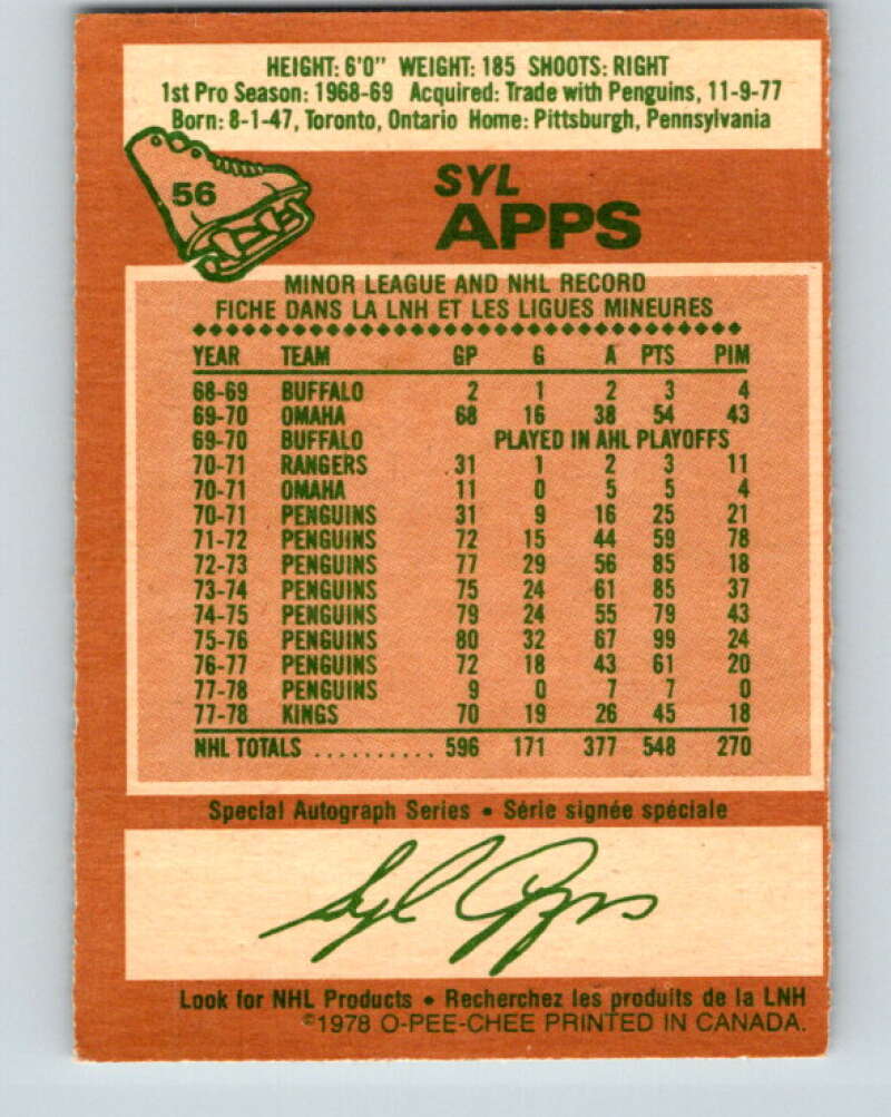 1978-79 O-Pee-Chee #56 Syl Apps Jr. Los Angeles Kings V21638