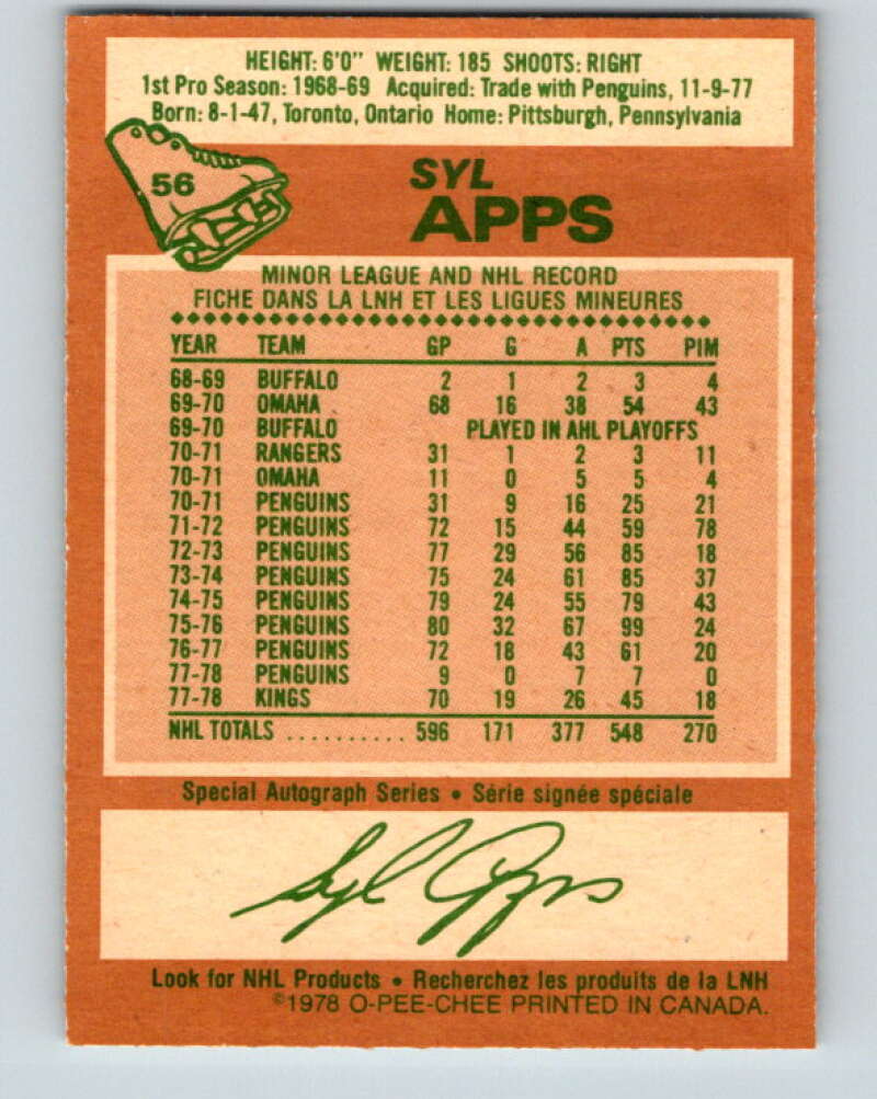 1978-79 O-Pee-Chee #56 Syl Apps Jr. Los Angeles Kings V21642