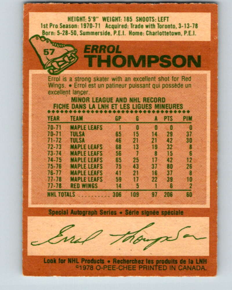 1978-79 O-Pee-Chee #57 Errol Thompson Detroit Red Wings V21643
