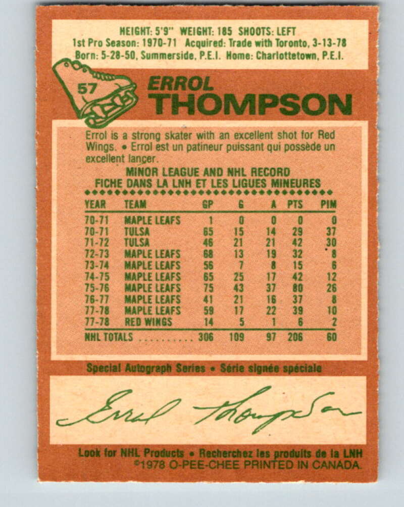 1978-79 O-Pee-Chee #57 Errol Thompson Detroit Red Wings V21646