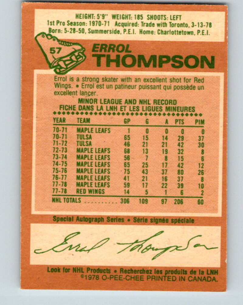 1978-79 O-Pee-Chee #57 Errol Thompson Detroit Red Wings V21648