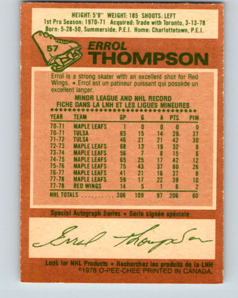 1978-79 O-Pee-Chee #57 Errol Thompson Detroit Red Wings V21649