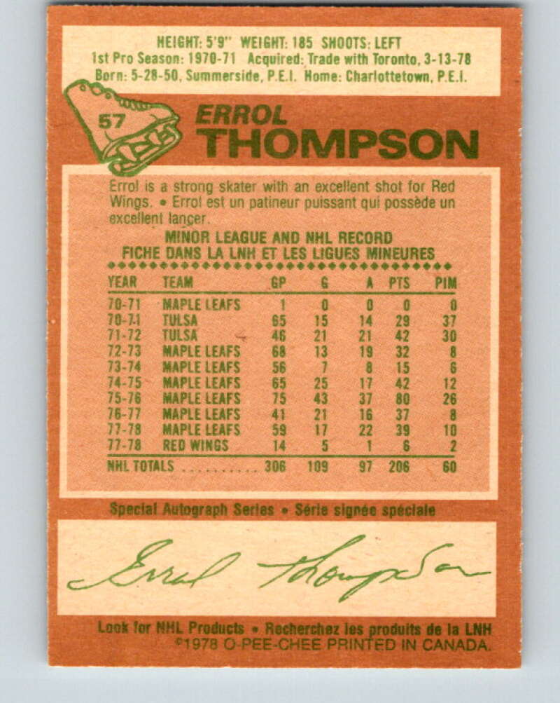 1978-79 O-Pee-Chee #57 Errol Thompson Detroit Red Wings V21652