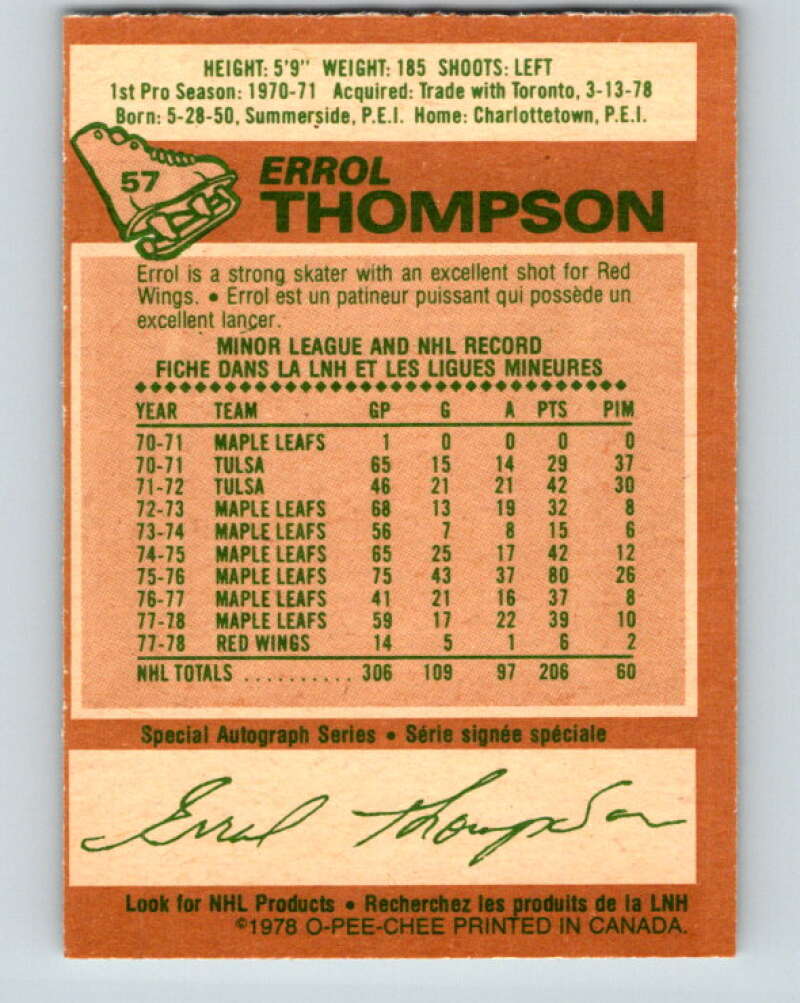 1978-79 O-Pee-Chee #57 Errol Thompson Detroit Red Wings V21653