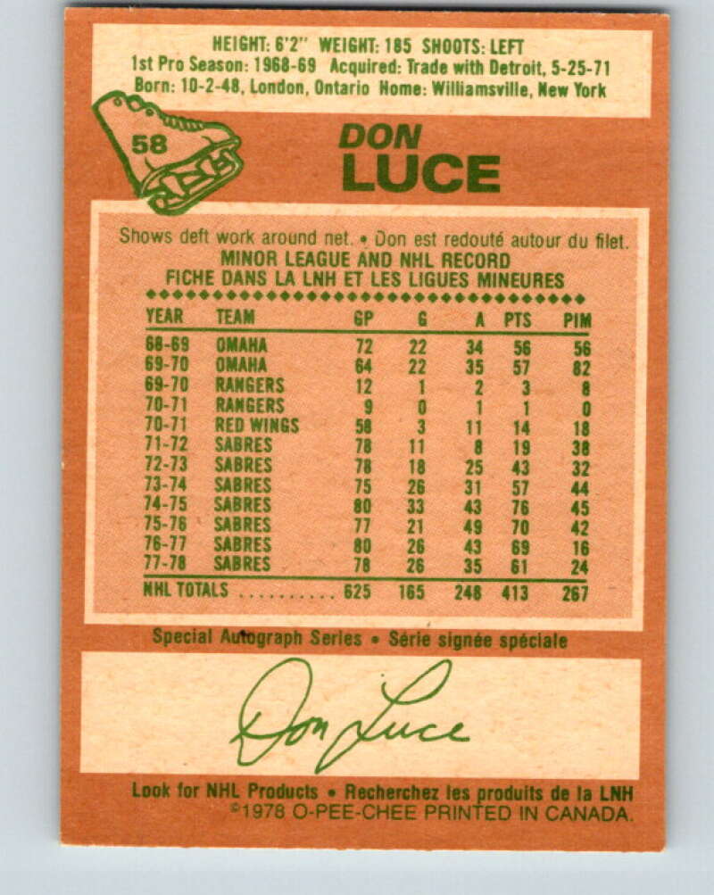 1978-79 O-Pee-Chee #58 Don Luce Buffalo Sabres V21655