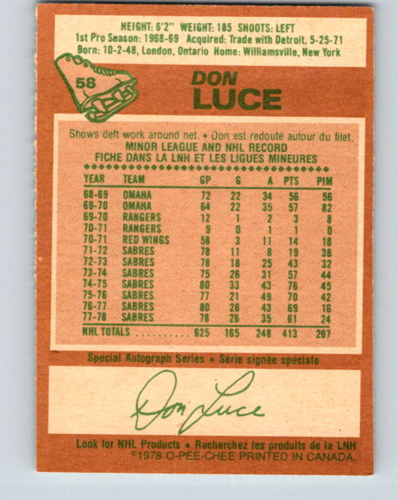 1978-79 O-Pee-Chee #58 Don Luce Buffalo Sabres V21669
