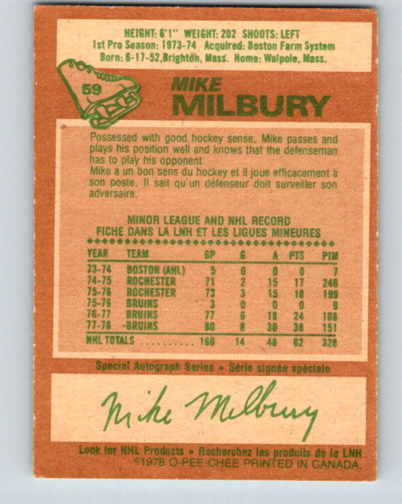 1978-79 O-Pee-Chee #59 Mike Milbury Boston Bruins V21676
