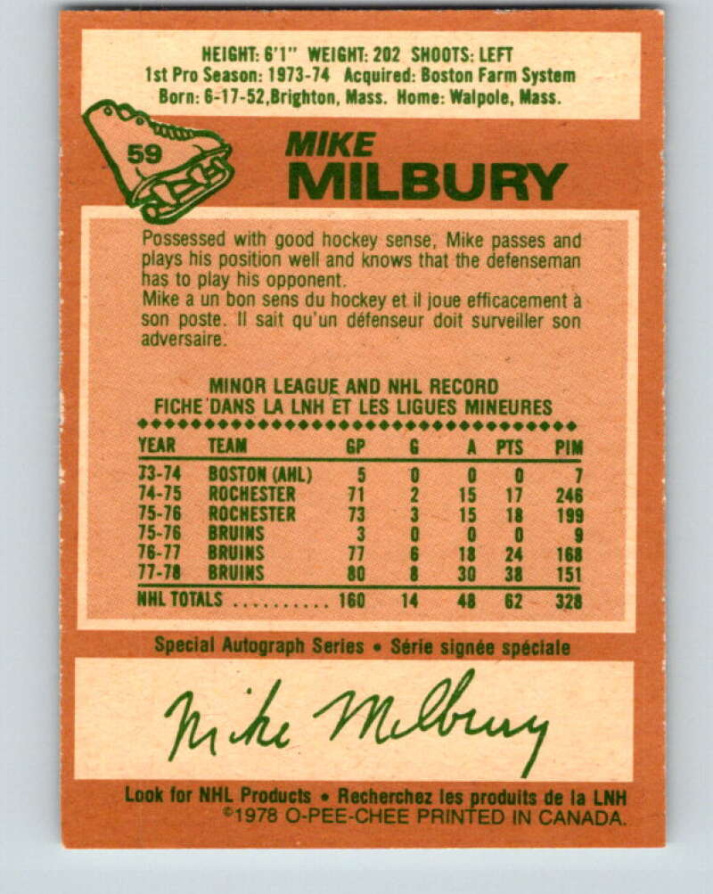 1978-79 O-Pee-Chee #59 Mike Milbury Boston Bruins V21679