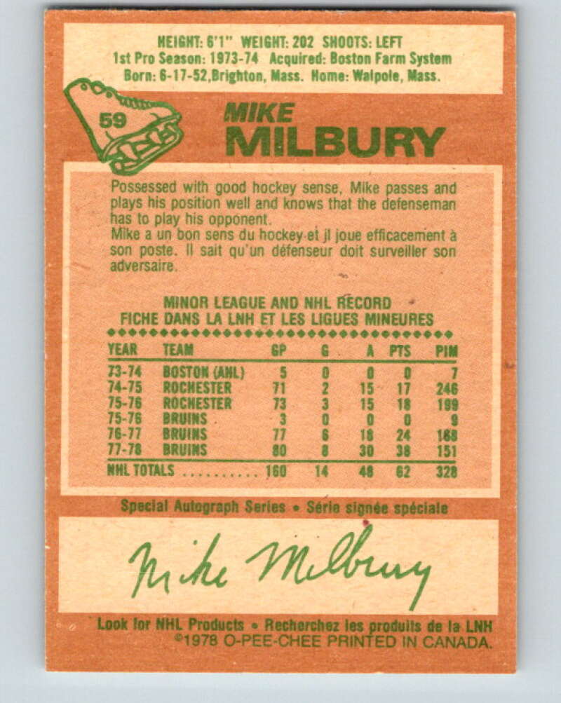 1978-79 O-Pee-Chee #59 Mike Milbury Boston Bruins V21685