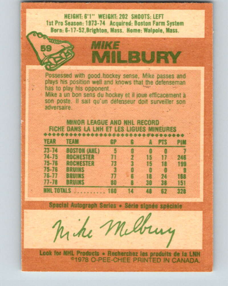 1978-79 O-Pee-Chee #59 Mike Milbury Boston Bruins V21689
