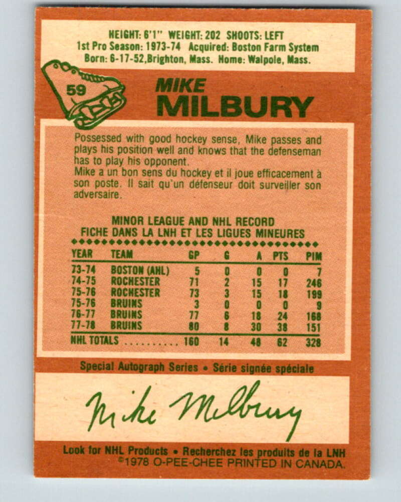 1978-79 O-Pee-Chee #59 Mike Milbury Boston Bruins V21690