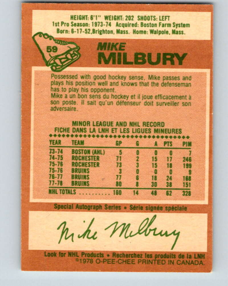 1978-79 O-Pee-Chee #59 Mike Milbury Boston Bruins V21691