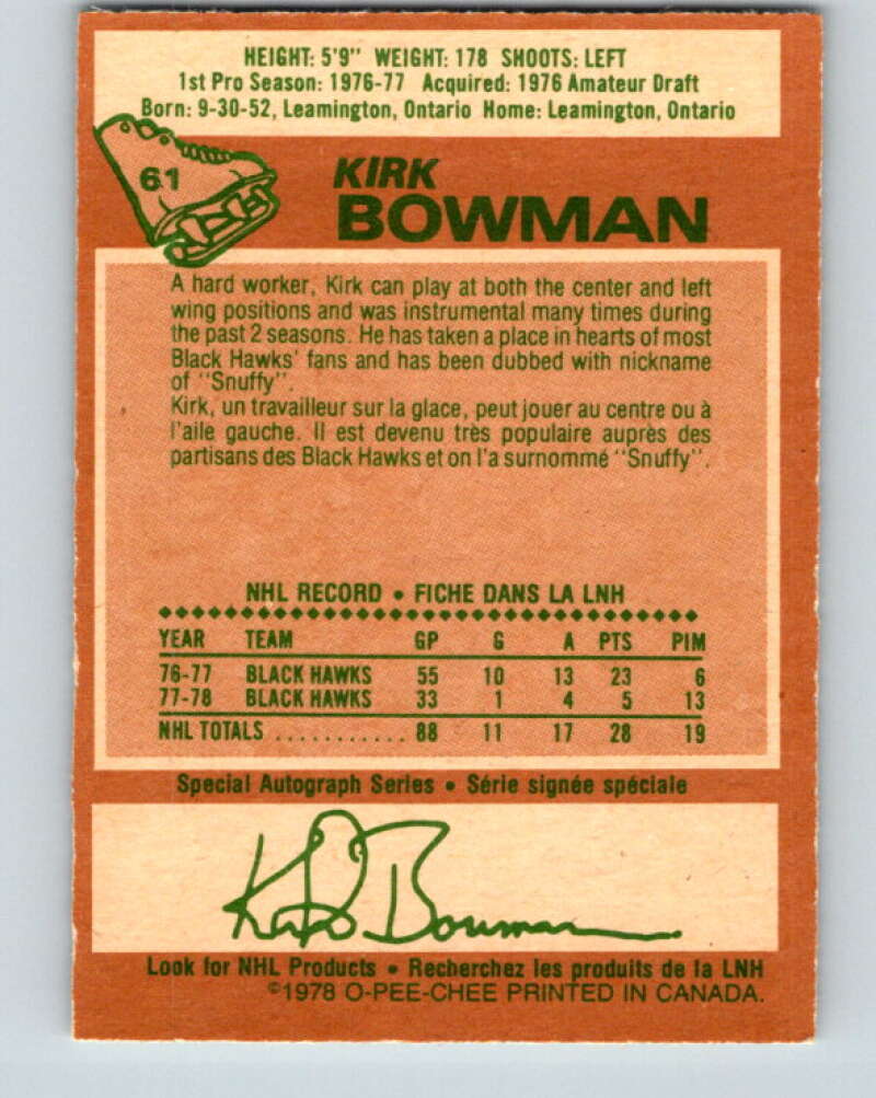 1978-79 O-Pee-Chee #61 Kirk Bowman Chicago Blackhawks V21705