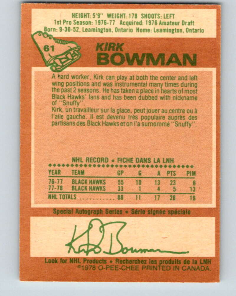1978-79 O-Pee-Chee #61 Kirk Bowman Chicago Blackhawks V21706