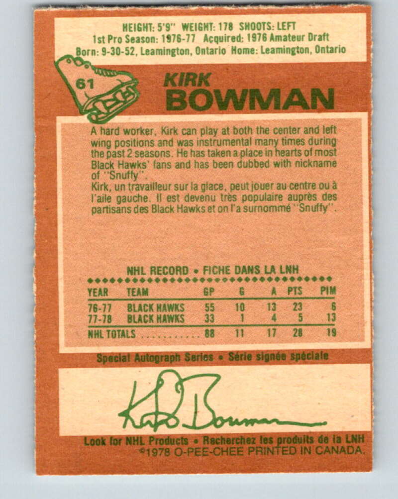 1978-79 O-Pee-Chee #61 Kirk Bowman Chicago Blackhawks V21711