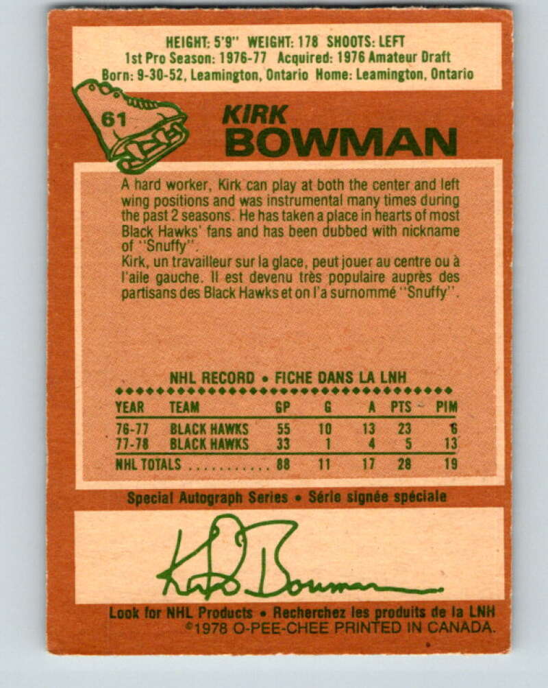 1978-79 O-Pee-Chee #61 Kirk Bowman Chicago Blackhawks V21714