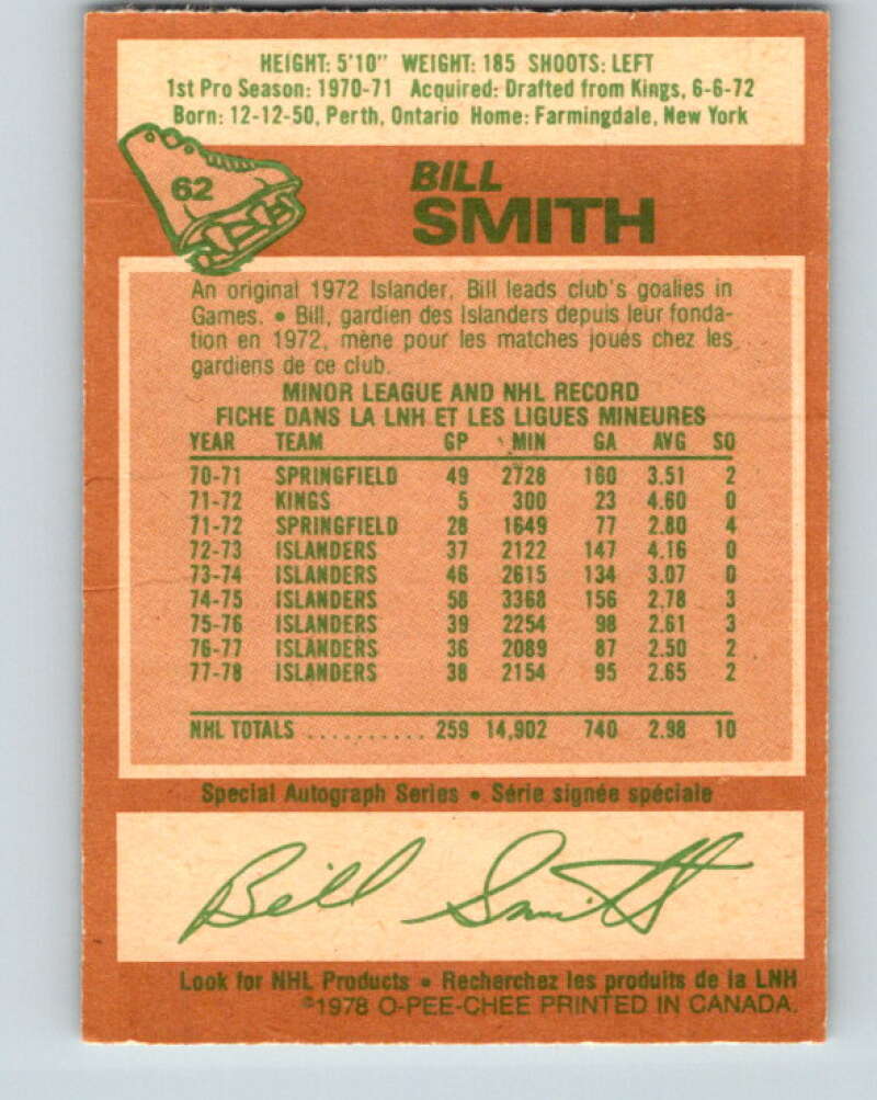 1978-79 O-Pee-Chee #62 Billy Smith New York Islanders V21726