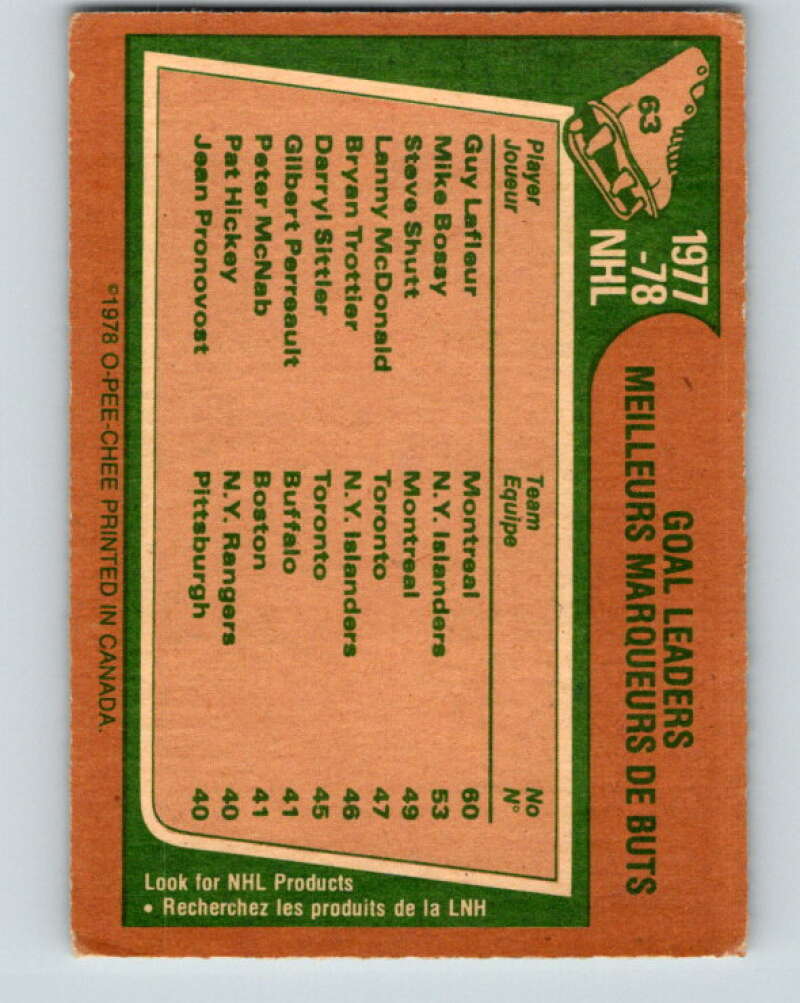 1978-79 O-Pee-Chee #63 Guy Lafleur/Mike Bossy/Steve Shutt LL V21736