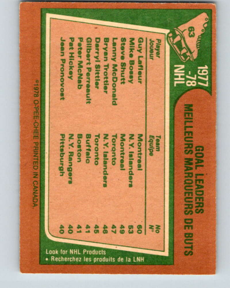 1978-79 O-Pee-Chee #63 Guy Lafleur/Mike Bossy/Steve Shutt LL V21737