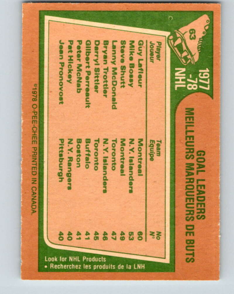 1978-79 O-Pee-Chee #63 Guy Lafleur/Mike Bossy/Steve Shutt LL V21740