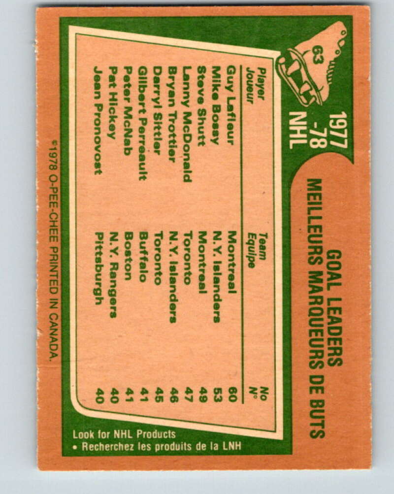 1978-79 O-Pee-Chee #63 Guy Lafleur/Mike Bossy/Steve Shutt LL V21742
