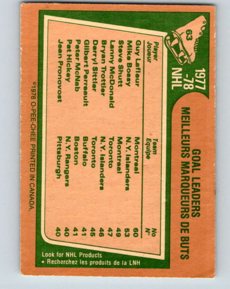 1978-79 O-Pee-Chee #63 Guy Lafleur/Mike Bossy/Steve Shutt LL V21747