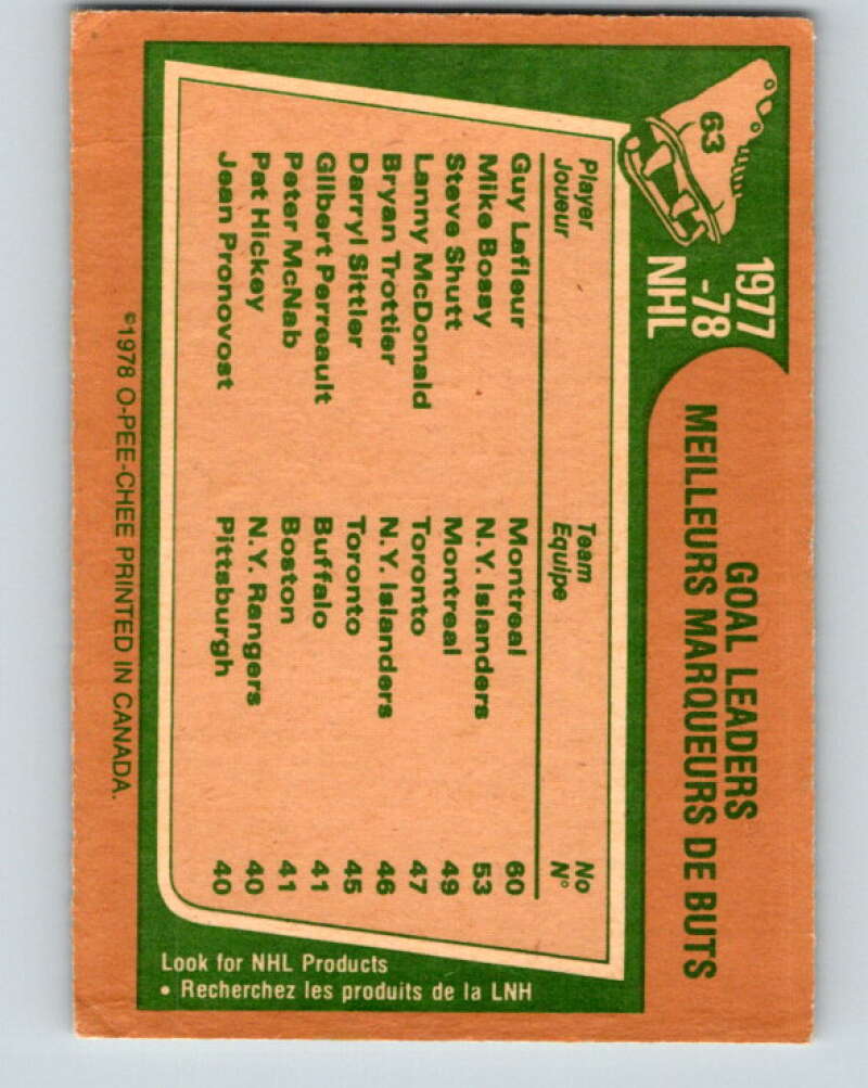 1978-79 O-Pee-Chee #63 Guy Lafleur/Mike Bossy/Steve Shutt LL V21748