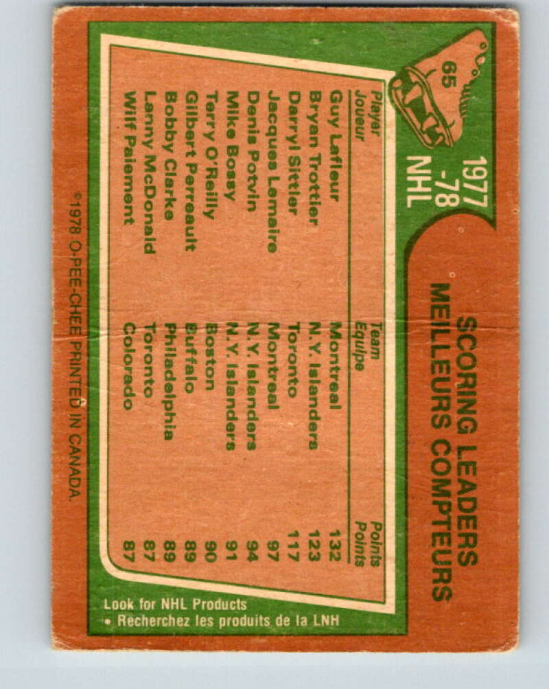 1978-79 O-Pee-Chee #65 Guy Lafleur/Brian Trottier/Darryl Sittler LL V21763