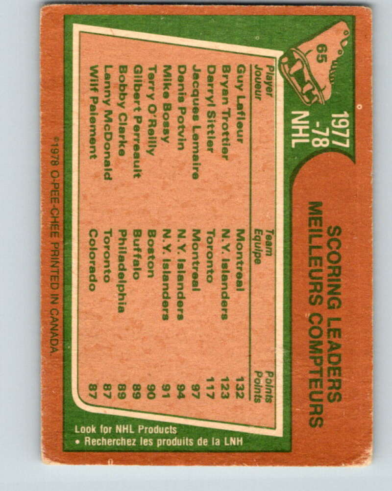 1978-79 O-Pee-Chee #65 Guy Lafleur/Brian Trottier/Darryl Sittler LL V21775