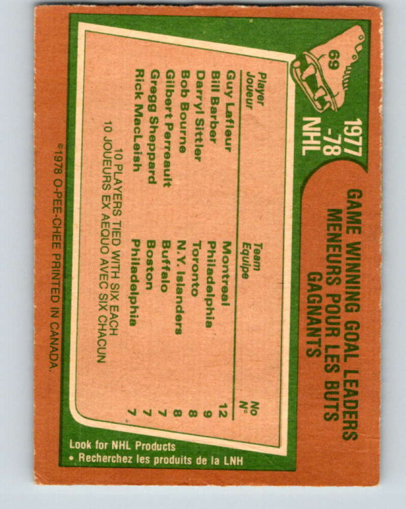 1978-79 O-Pee-Chee #69 Guy LaFleur/Barber/Sittler/Bourne LL V21818