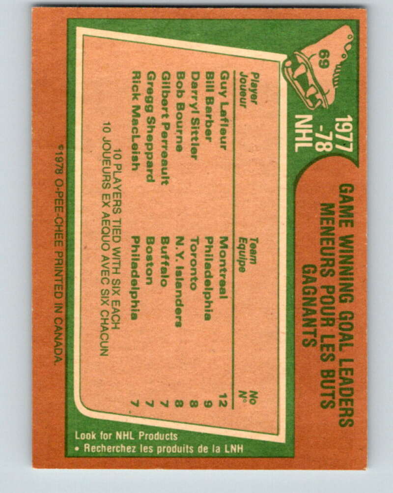 1978-79 O-Pee-Chee #69 Guy LaFleur/Barber/Sittler/Bourne LL V21821