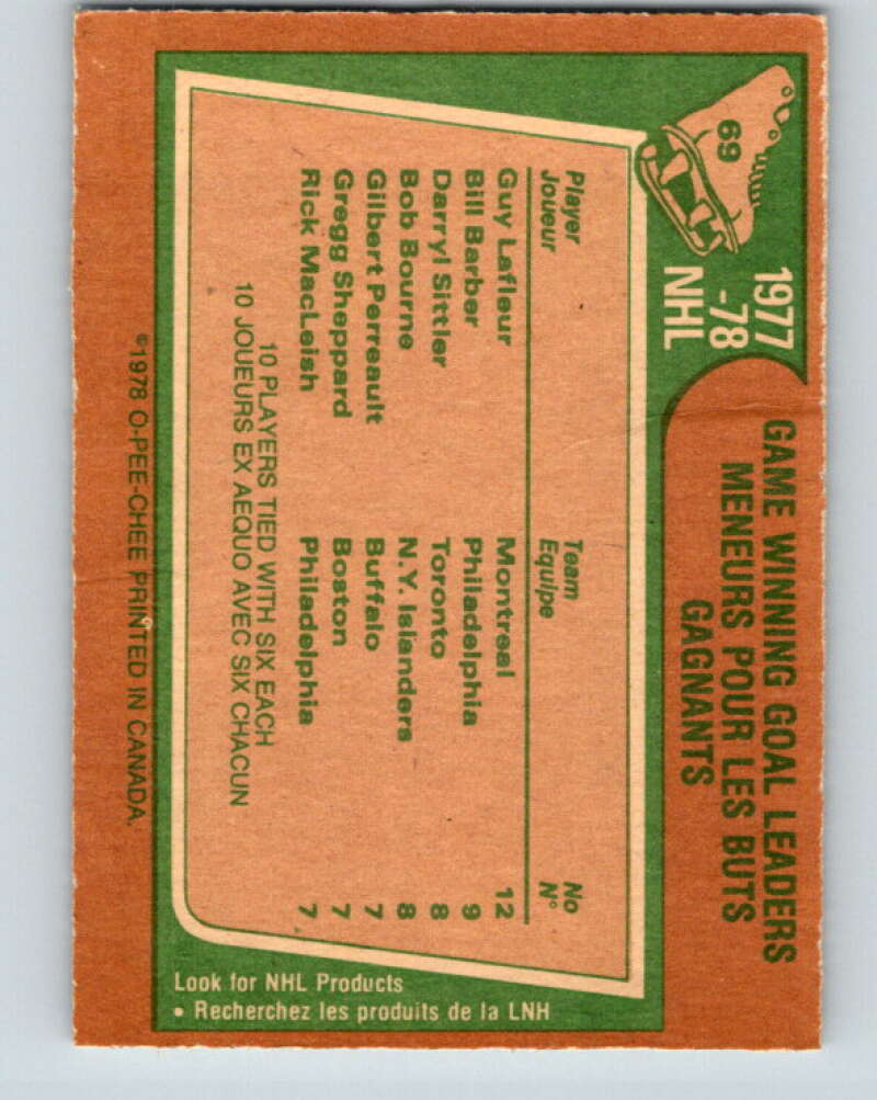 1978-79 O-Pee-Chee #69 Guy LaFleur/Barber/Sittler/Bourne LL V21822